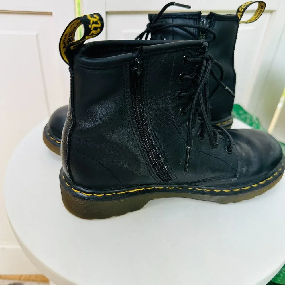 Dr Martens 1460 J Boots Youth Size 3 Black Leather Lace Up Side Zip